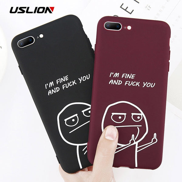 USLION Funny Letter Phone Case For iPhone 8 7 Plus X XS Max XR Middle Finger Emoji TPU Silicone Cover For iPhone 6 6s Plus Cases