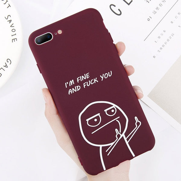 USLION Funny Letter Phone Case For iPhone 8 7 Plus X XS Max XR Middle Finger Emoji TPU Silicone Cover For iPhone 6 6s Plus Cases