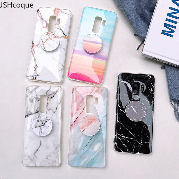 Fashion Grip Stand Holder Marble Phone Case for Samsung S8 Plus S9 Plus Etui Glossy Silicon Back Cover for Samsung Note 8 Note 9