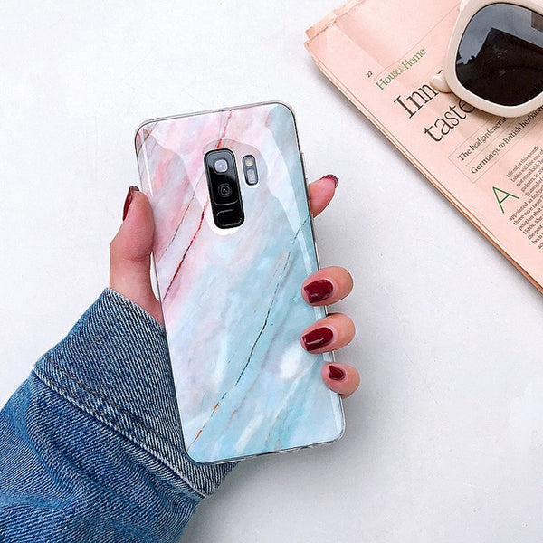 Fashion Grip Stand Holder Marble Phone Case for Samsung S8 Plus S9 Plus Etui Glossy Silicon Back Cover for Samsung Note 8 Note 9