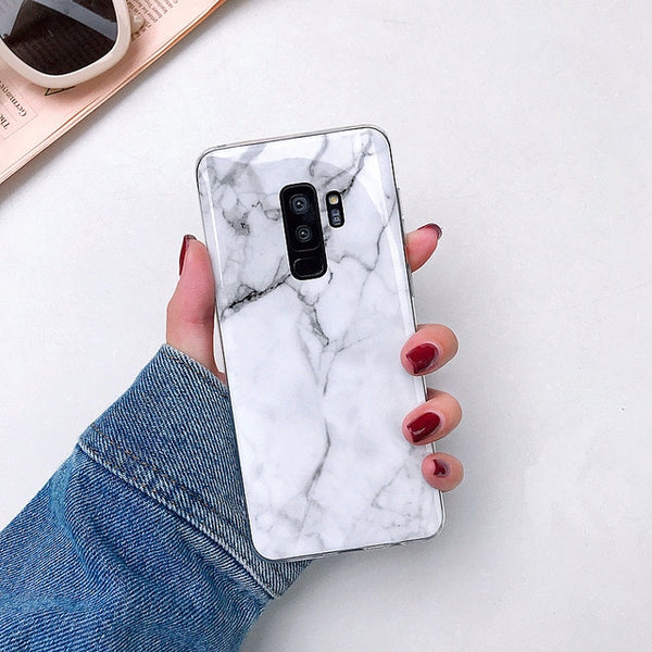 Fashion Grip Stand Holder Marble Phone Case for Samsung S8 Plus S9 Plus Etui Glossy Silicon Back Cover for Samsung Note 8 Note 9