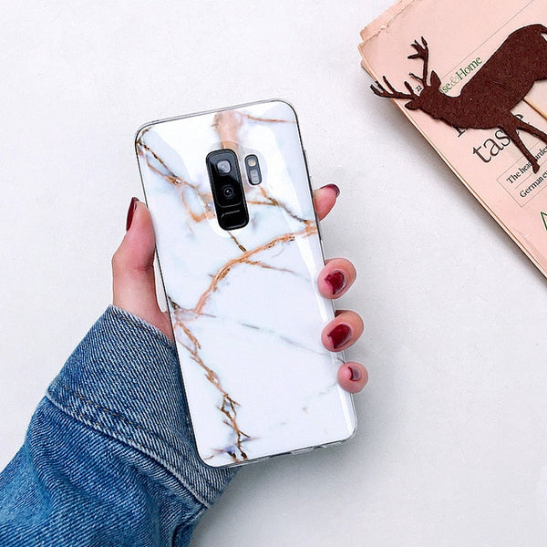 Fashion Grip Stand Holder Marble Phone Case for Samsung S8 Plus S9 Plus Etui Glossy Silicon Back Cover for Samsung Note 8 Note 9