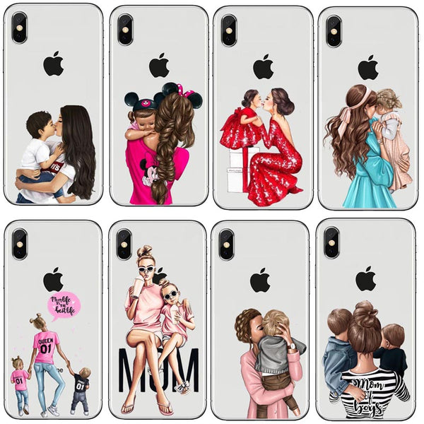 Fashion Black Brown Hair Baby Mom Girl Queen 01 Case For iPhone X XS Max XR 8 7 6 6s Plus 5 5s SE Silicone Woman Phone Cover