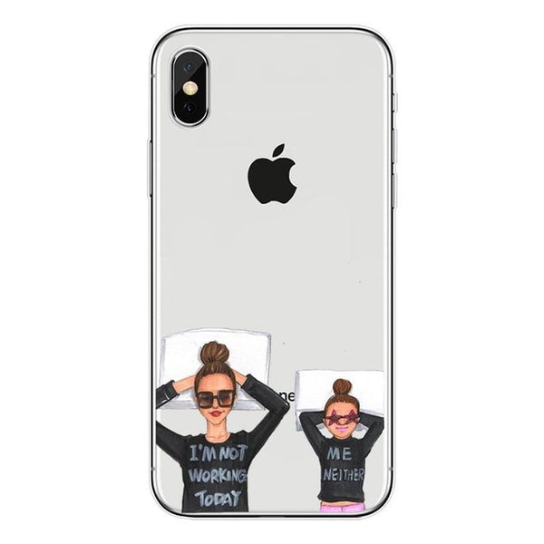 Fashion Black Brown Hair Baby Mom Girl Queen 01 Case For iPhone X XS Max XR 8 7 6 6s Plus 5 5s SE Silicone Woman Phone Cover