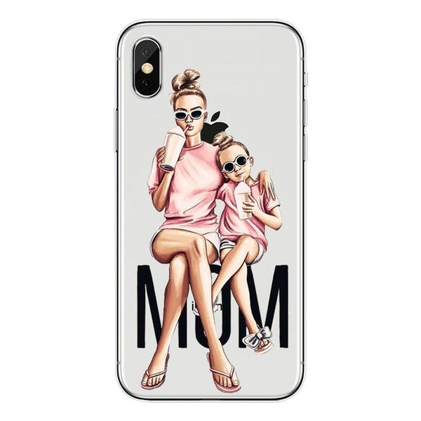 Fashion Black Brown Hair Baby Mom Girl Queen 01 Case For iPhone X XS Max XR 8 7 6 6s Plus 5 5s SE Silicone Woman Phone Cover