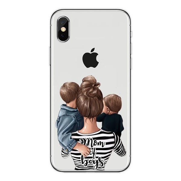 Fashion Black Brown Hair Baby Mom Girl Queen 01 Case For iPhone X XS Max XR 8 7 6 6s Plus 5 5s SE Silicone Woman Phone Cover