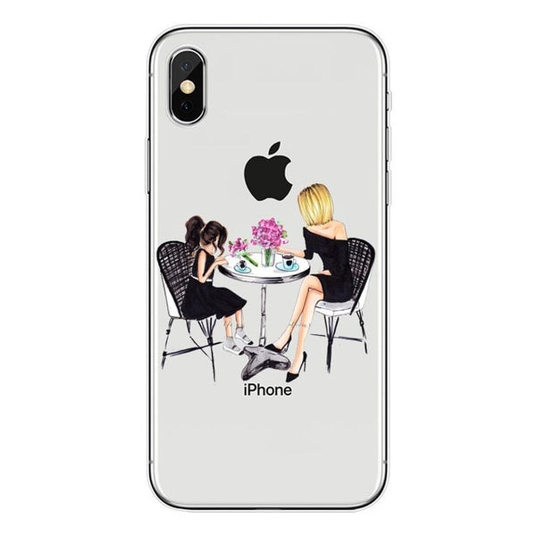 Fashion Black Brown Hair Baby Mom Girl Queen 01 Case For iPhone X XS Max XR 8 7 6 6s Plus 5 5s SE Silicone Woman Phone Cover