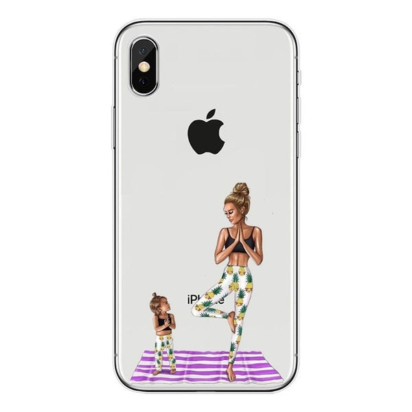 Fashion Black Brown Hair Baby Mom Girl Queen 01 Case For iPhone X XS Max XR 8 7 6 6s Plus 5 5s SE Silicone Woman Phone Cover