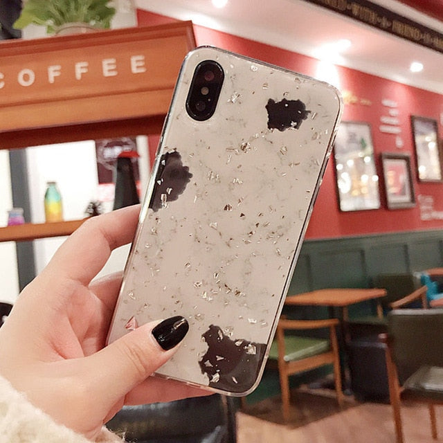 Luxury Bling Gold Foil Marble Hole Phone Case For iPhone X XS 6 6S Plus 7 7Plus 8 8Plus Soft TPU Shining Glitter Case Back Cover