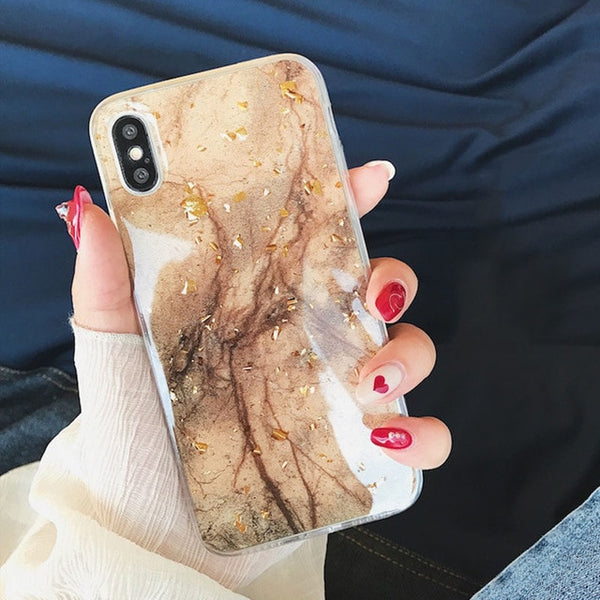 Luxury Bling Gold Foil Marble Hole Phone Case For iPhone X XS 6 6S Plus 7 7Plus 8 8Plus Soft TPU Shining Glitter Case Back Cover