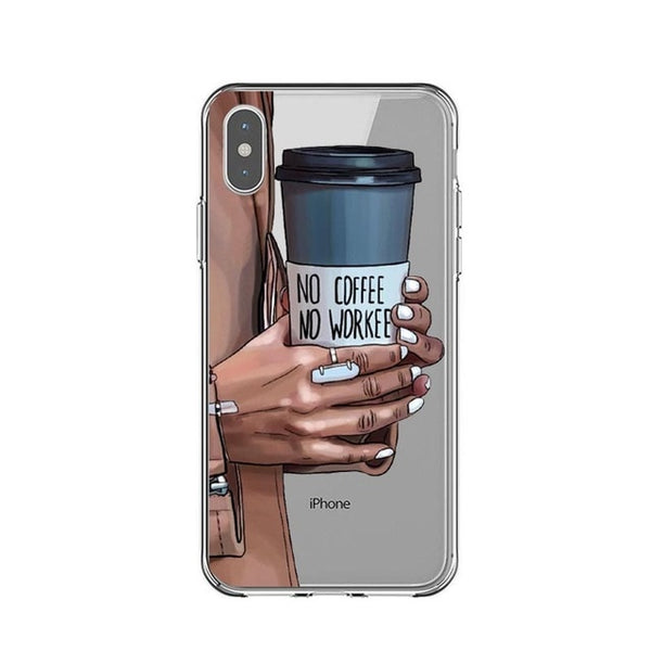 Fashion Black Brown Hair Baby Mom Girl Queen 01 Case For iPhone X XS Max XR 8 7 6 6s Plus 5 5s SE Silicone Woman Phone Cover