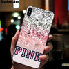 Babaite PINK LOVE PINK Soft Silicone black Phone Case for Apple iPhone 8 7 6 6S Plus X XS MAX 5 5S SE XR Mobile Cover