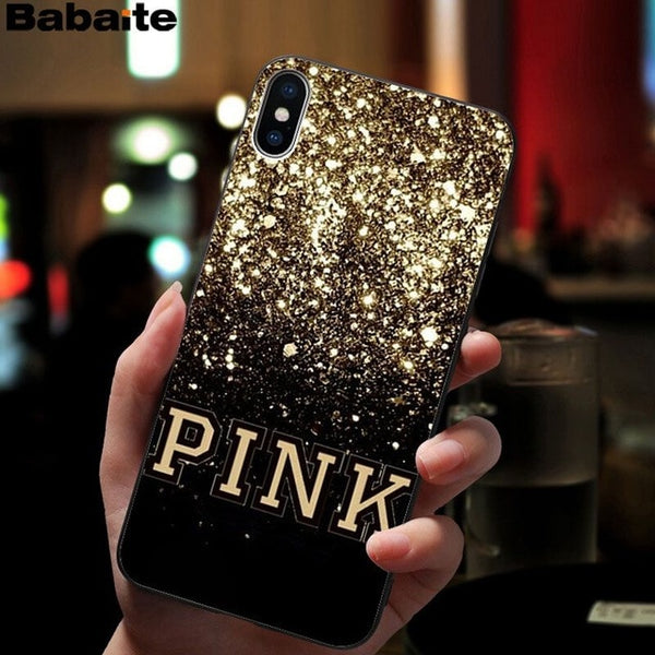 Babaite PINK LOVE PINK Soft Silicone black Phone Case for Apple iPhone 8 7 6 6S Plus X XS MAX 5 5S SE XR Mobile Cover