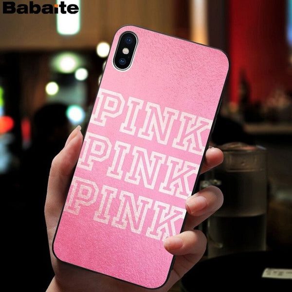 Babaite PINK LOVE PINK Soft Silicone black Phone Case for Apple iPhone 8 7 6 6S Plus X XS MAX 5 5S SE XR Mobile Cover