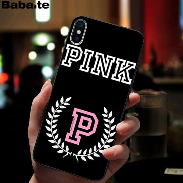 Babaite PINK LOVE PINK Soft Silicone black Phone Case for Apple iPhone 8 7 6 6S Plus X XS MAX 5 5S SE XR Mobile Cover