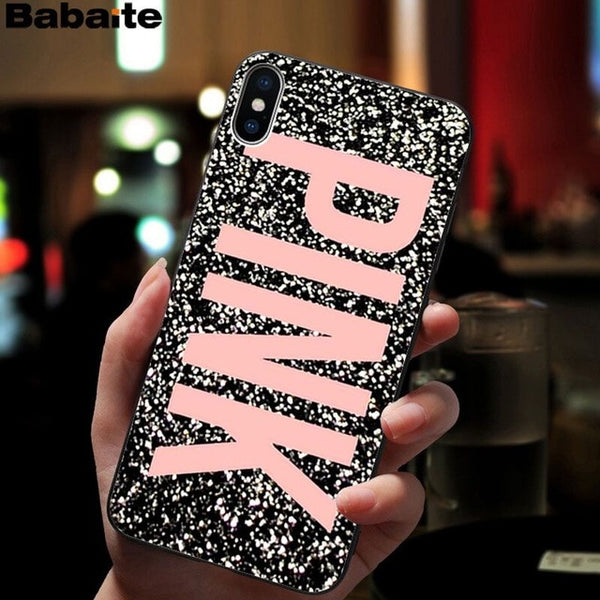 Babaite PINK LOVE PINK Soft Silicone black Phone Case for Apple iPhone 8 7 6 6S Plus X XS MAX 5 5S SE XR Mobile Cover