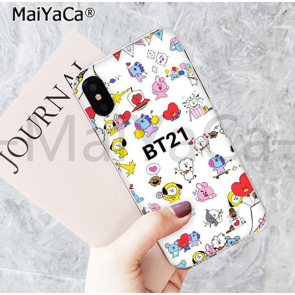 MaiYaCa On Sale! Luxury Cool Case BTS BT21 lovely Cartoon for iPhone 8 7 6 6S Plus X 5 5S SE 44S XS XR XS max mobile cover