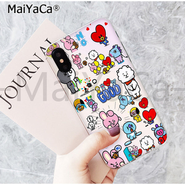 MaiYaCa On Sale! Luxury Cool Case BTS BT21 lovely Cartoon for iPhone 8 7 6 6S Plus X 5 5S SE 44S XS XR XS max mobile cover