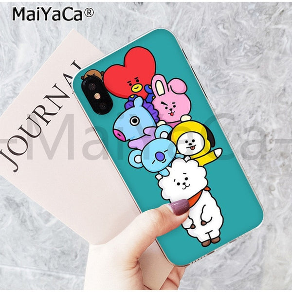 MaiYaCa On Sale! Luxury Cool Case BTS BT21 lovely Cartoon for iPhone 8 7 6 6S Plus X 5 5S SE 44S XS XR XS max mobile cover