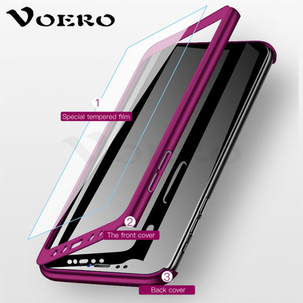 VOERO 360 Full Cover Case For Samsung Galaxy A7 A6 A8 Plus 2018 Phone Cases For Samsung Galaxy  J4 J6 J8 Plus 2018 Case Glass