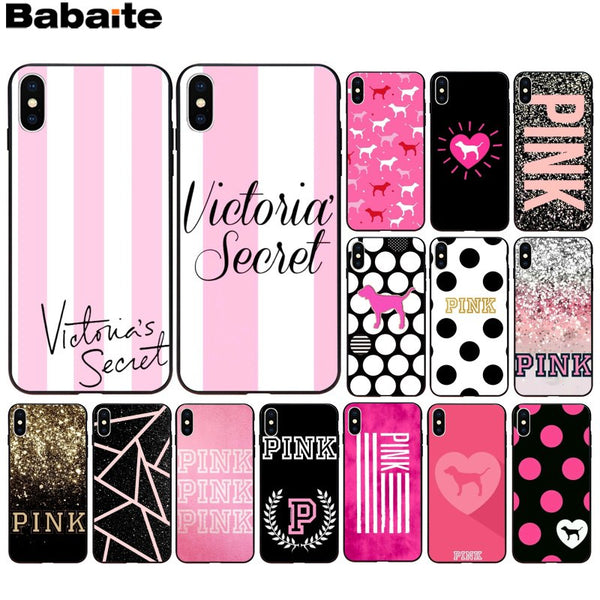 Babaite PINK LOVE PINK Soft Silicone black Phone Case for Apple iPhone 8 7 6 6S Plus X XS MAX 5 5S SE XR Mobile Cover