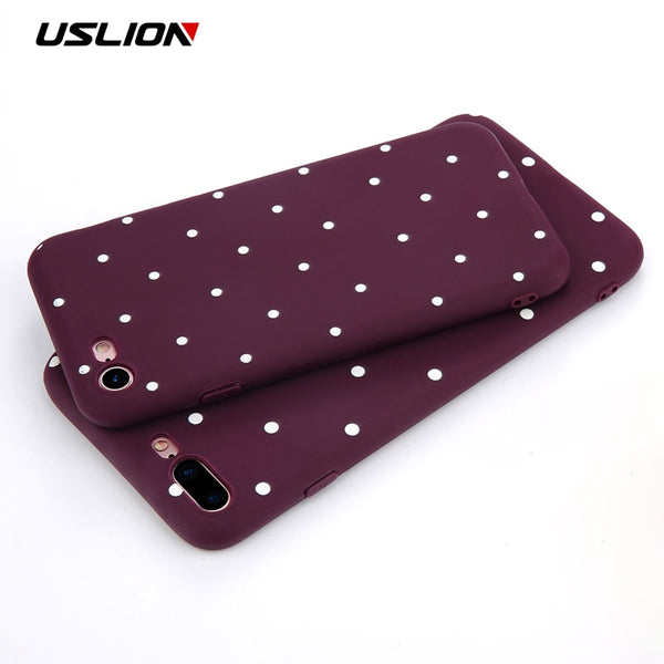 USLION Wave Point Phone Case For iPhone 8 Plus Wine Red Ploka Dots Soft TPU Back Cover For iPhone X XR XS Max 7 6 S Plus 5 5S SE