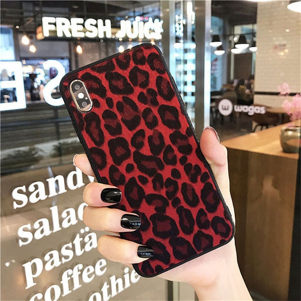 USLION Plush Leopard Print Phone Cover For iPhone 6 7 8 Plus X XR XS Max Leopard Cases For iPhone 6 6S Plus Phone Bag Back Cover