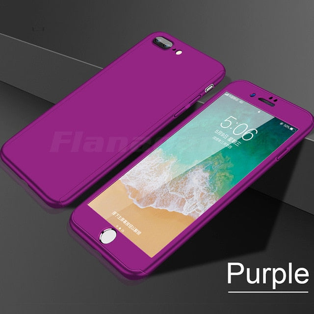 Flanagan 360 Full Cover Phone Case For iPhone 8 6 6s 7 Plus 5 5s PC Protective Cover For iPhone 7 8 Plus Case Cover With Glass