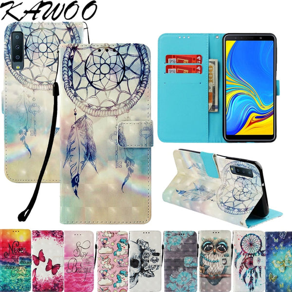 Luxury 3D Leather Wallet Phone Case Cover on For Samsung A7 2018 A750 J4 J6 J8 2018 Flip Capa Soft Coque For Samsung A8 J6 Plus