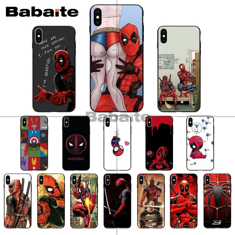 Marvel Deadpool Comic Spiderman Custom Photo Soft Phone Case for iPhone 8 7 6 6S Plus X XS MAX 5 5S SE XR Mobile Cover Babaite